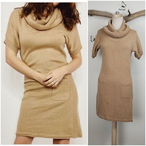 Athleta camel colored cowl neck sweater dress - Picture 1 of 8